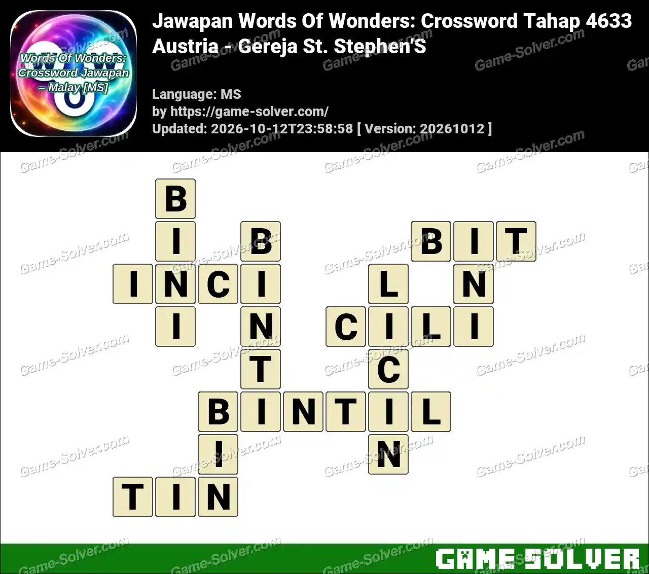 Jawapan Words Of Wonders: Crossword Tahap 4633 – Austria – Gereja St. Stephen’S